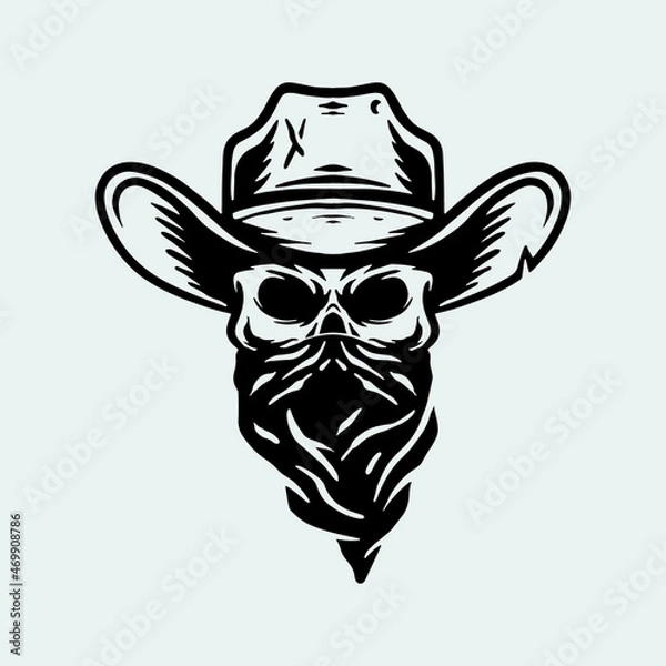 Obraz Skull with cowboy hat. Skull vector illustration.