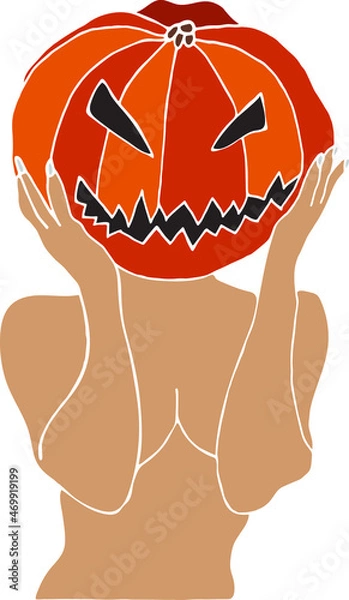 Obraz Illustration of a woman with a pumpkin head