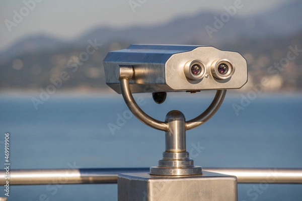 Obraz Public binocular on sea shore, close up