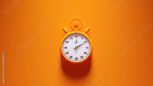 Obraz Orange Stopwatch Time Clock Alarm Watch White Face Timer Orange Background 3d illustration render