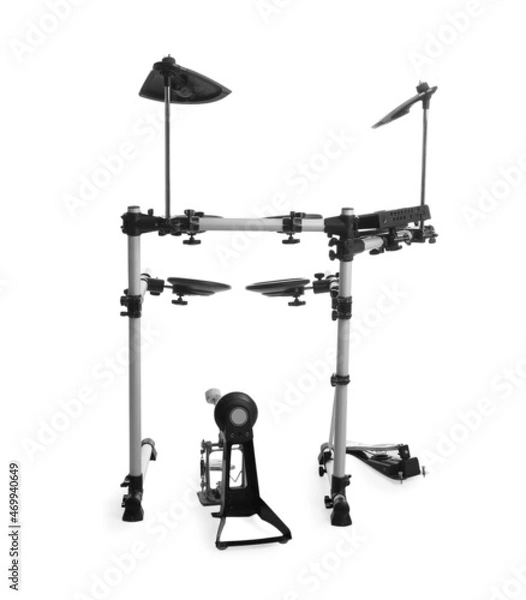 Fototapeta Modern electronic drum kit on white background. Music instrument