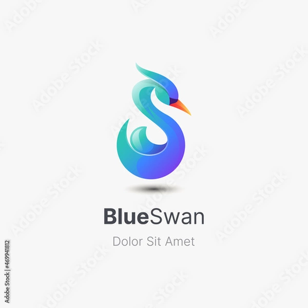 Fototapeta Blue swan with smooth gradient logo.