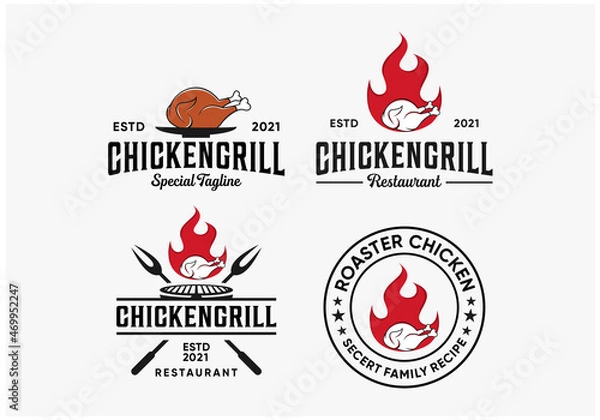 Obraz grilled chicken restaurant logo collections Premium Vector