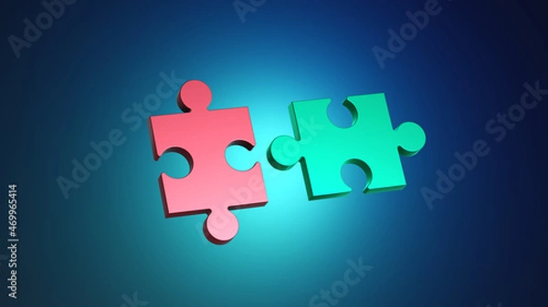 Obraz Colorful puzzle composition on blue background. 3D render illustration.