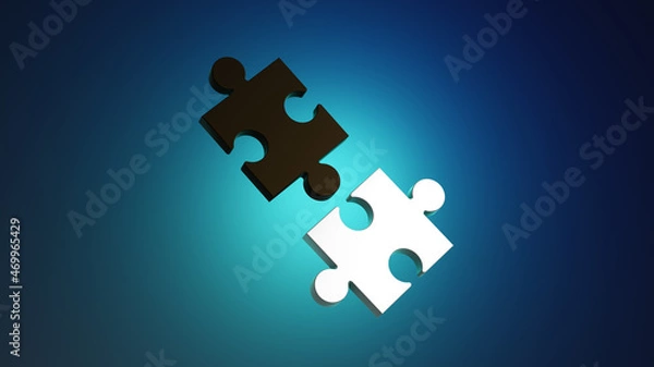 Obraz Colorful puzzle composition on blue background. 3D render illustration.