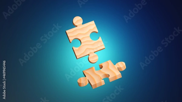 Obraz Colorful puzzle composition on blue background. 3D render illustration.