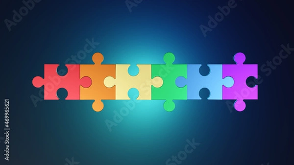 Obraz Colorful puzzle composition on blue background. 3D render illustration.
