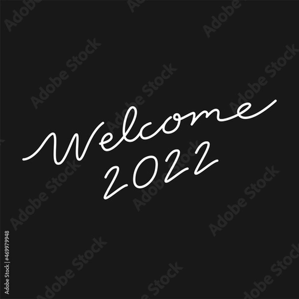 Fototapeta White New Year calligraphy sticker, welcome 2022 vector