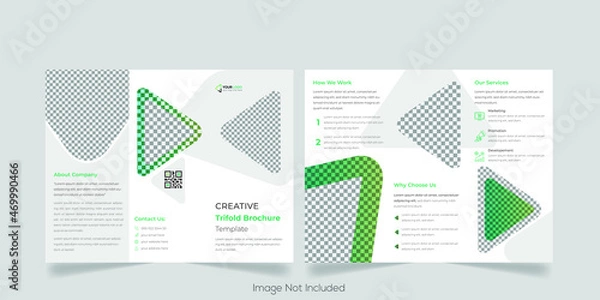Obraz Minimal Trifold Brochure Layout with Blue and Green Accents