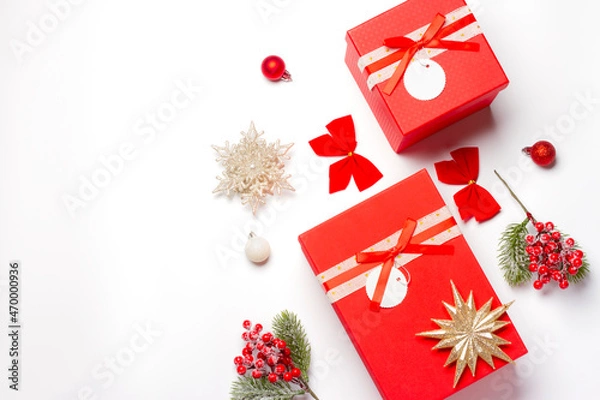 Fototapeta Christmas and New Year composition on white background