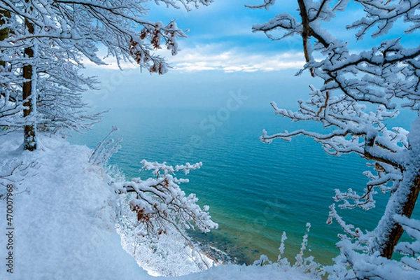 Fototapeta Snowy winter on the Gdansk Bay cliffs
