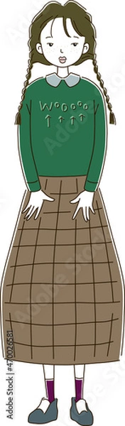 Fototapeta 三つ編みおさげのかわいい女性イラスト素材