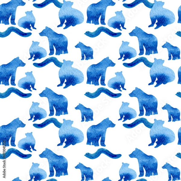 Obraz Kids watercolor winter bear pattern. Abstract wild animal antarctica background for textile fabric, wrapping paper.