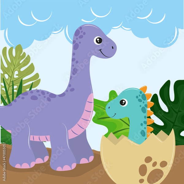 Fototapeta dinosaurs on the landscape