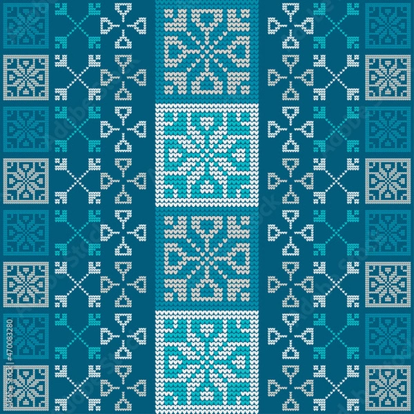 Fototapeta Knitted elements for Christmas, New Year or winter design. Seamless pattern. Norwegian sweater. Vector illustration for web design or print.