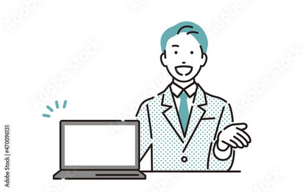 Fototapeta 笑顔で案内するビジネスパーソン男性