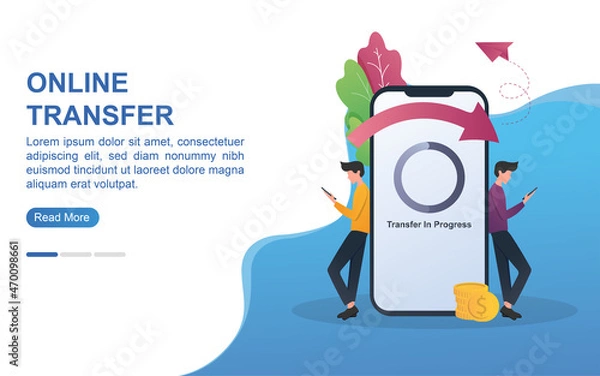Fototapeta Online transfer concept with two people doing the transfer using a smartphone.