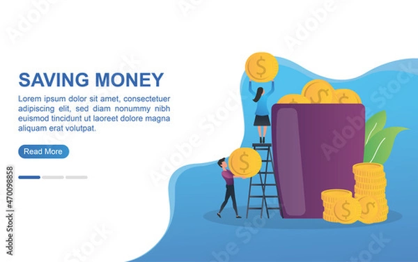 Fototapeta Saving money concept with the person putting the coin in the jar.