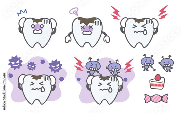 Obraz 歯の虫歯に関する表情セット