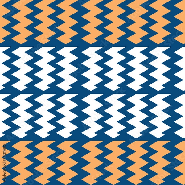 Fototapeta Zigzag seamless pattern. Abstract geometric background. Vector illustration horizontal zigzag stripes. Blue , orange, white color