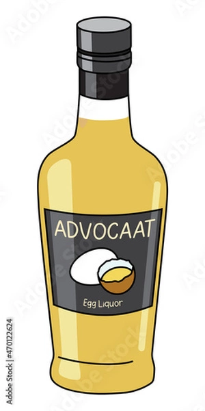 Fototapeta Classic Dutch yellow egg Advocaat liqueur in a bottle. Doodle cartoon hipster style vector illustration. For party card, posters, bar menu or alcohol cook book