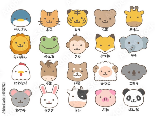 Obraz 動物顔アイコンセット