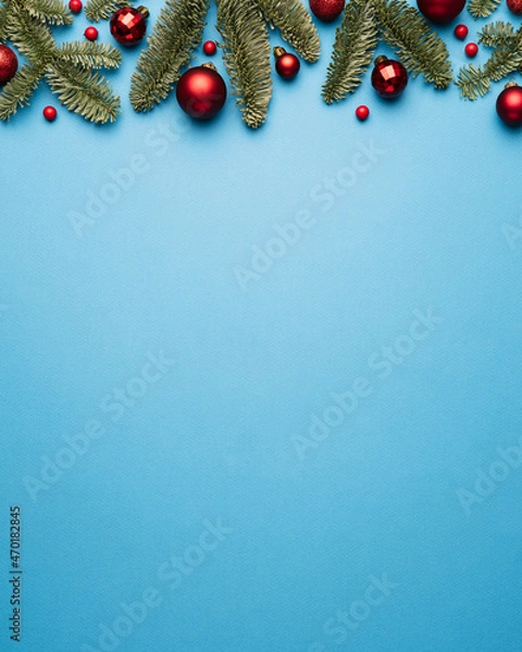Obraz Blue Christmas background with decorative border