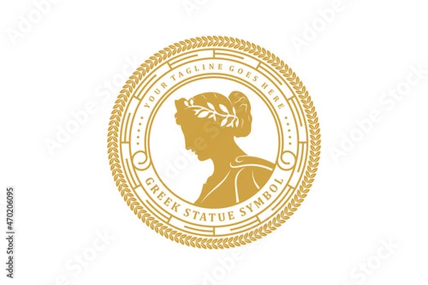 Fototapeta Ancient Greek Figure Coin with Laurel Wreath and Border Pattern logo design