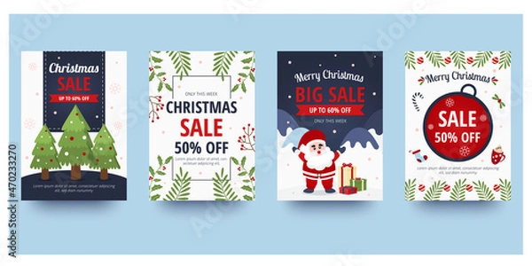 Fototapeta  Christmas sle flyer and poster design with sale promotional text and colorful christmas element. Vector illustration.