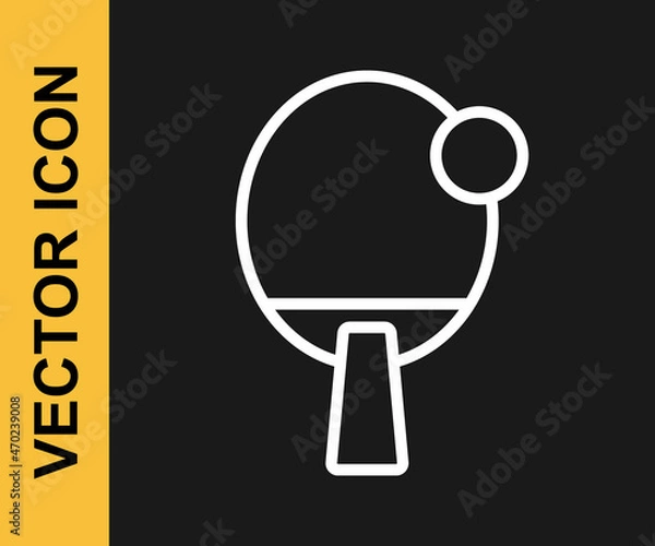 Obraz White line Racket for playing table tennis icon isolated on black background. Vector