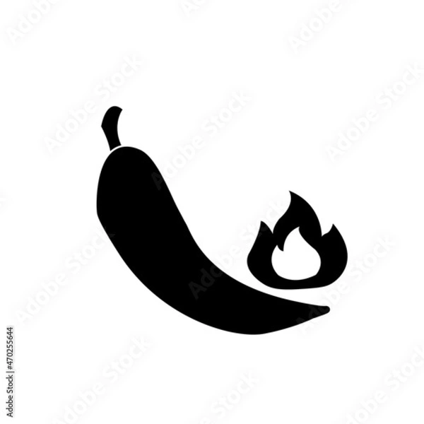 Fototapeta Chili pepper vector icon with fire, hot spicy pepper vector icon