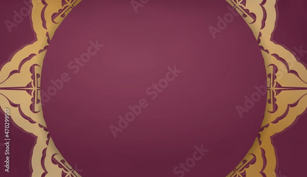Fototapeta Burgundy banner with vintage gold pattern and text space