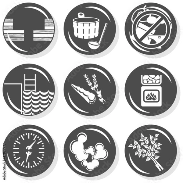 Fototapeta relaks zestaw ilustracji spa sauna monochrom na białym tle