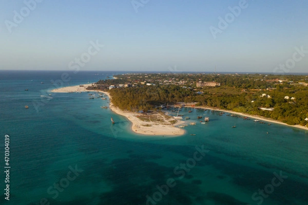 Obraz Tropical island of Zanzibar, Tanzania. Coastline, ocean and boats. Amazing nature and beautiful views
