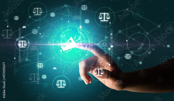 Obraz Businessman hand pressing stock graphic information on multitouch screen