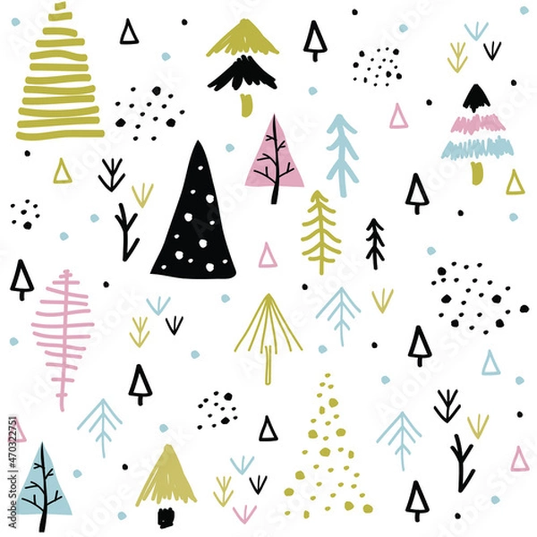 Fototapeta Seamless pattern with Christmas tree. Winter forest.