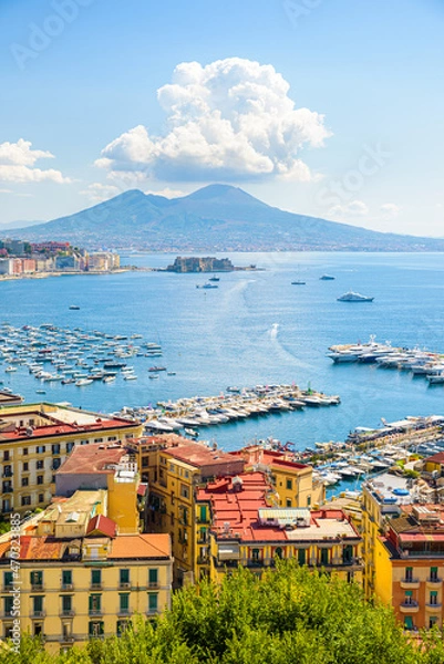Obraz Naples, Italy. August 31, 2021. View of the Gulf of Naples from the Posillipo hill with Mount Vesuvius far in the background.