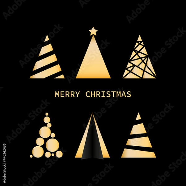 Fototapeta Merry Christmas. Creative Christmas card. Modern abstract Christmas trees.  Set of Christmas trees. Vector illustration