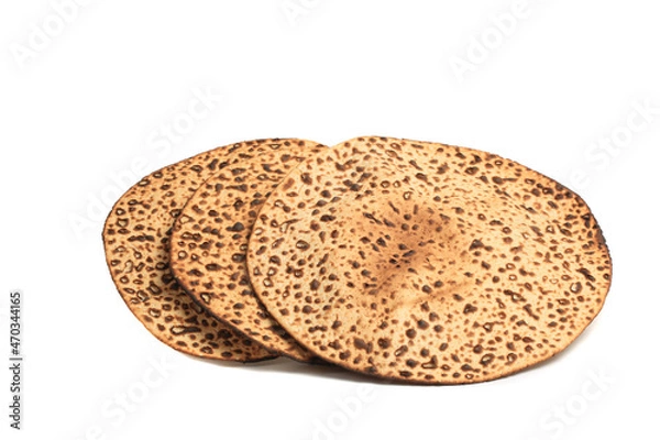 Obraz Three Round Passover Matzo isolated on white with clipping path