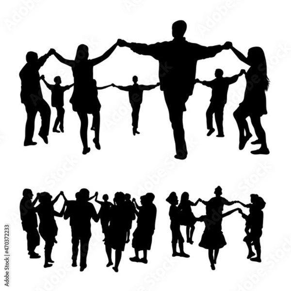 Fototapeta Silhouettes of sardana dancing. Good use for symbol, logo,  icon, mascot, sign, or any design you want.