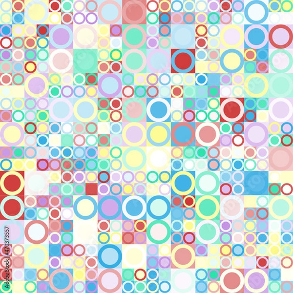 Fototapeta Patrón geométrico abstracto compuesto de figuras en colores pastel difuminados formando un mosaico de cuadrados y burbujas efervescentes.