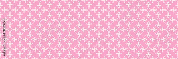 Fototapeta Background image with decorative white ornaments on a pink background for your design projects, seamless patterns, wallpaper textures with flat design. Vector illustration