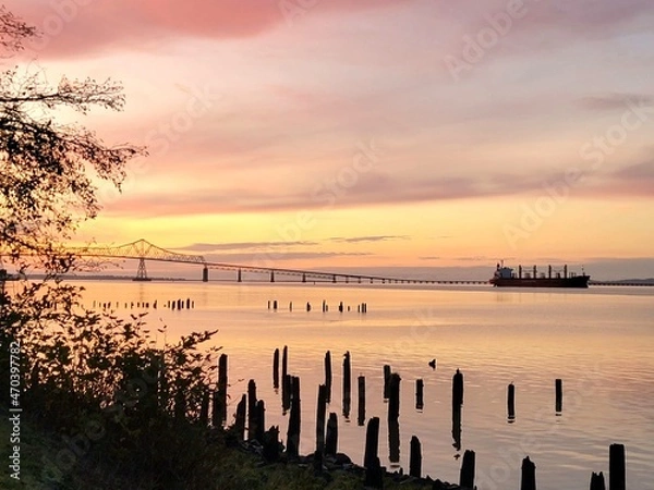 Fototapeta sunset over the river