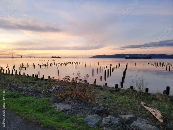 Fototapeta sunset over the river