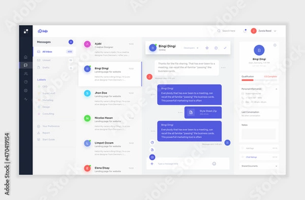 Fototapeta Email dashboard design template for ui ux design 