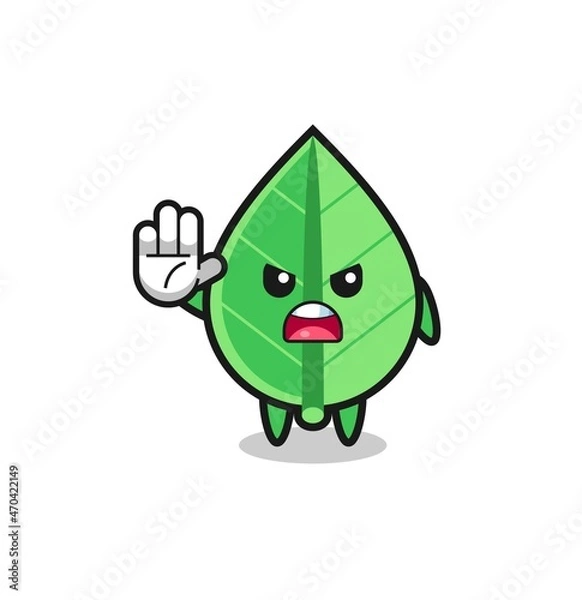 Fototapeta leaf character doing stop gesture
