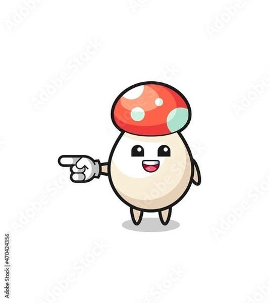 Fototapeta mushroom cartoon with pointing left gesture