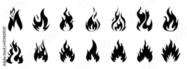 Fototapeta Fire icon collection. Fire flame symbol. Bonfire silhouette logotype. Fire icons for design. concept flame, fire, icon, vector illustration in flat style. Stock vector.