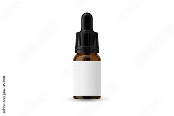 Obraz Amber Glass Essential Oil Bottle with Dropper and Blank Label for Mockup Creation 3D Rendering