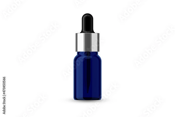 Obraz Blue Glass Essential Oil Bottle with Silver Cap and Dropper for Mockup Creation 3D Rendering